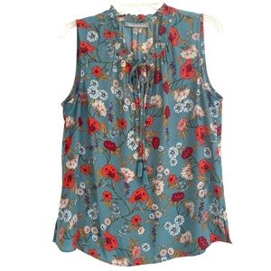 Daniel Rainn Boho Floral Sleeveless Blouse Tassel Tie Neck Size M Cottagecore